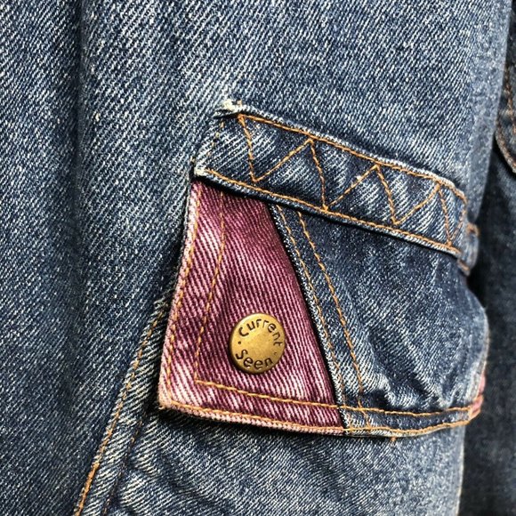 Vtg 80's 90's Oversized Denim Jacket Reversible Coat Heavy CURRENT SEEN Women's - Picture 4 of 8